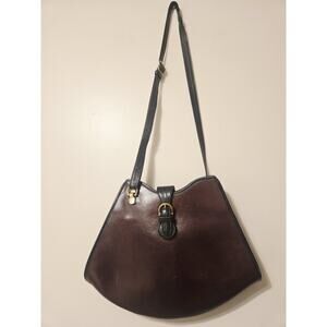 Vtg BAR HARBOR MAINE VINTAGE BLACK & BROWN LEATHER SADDLE BAG CROSSBODY Boho